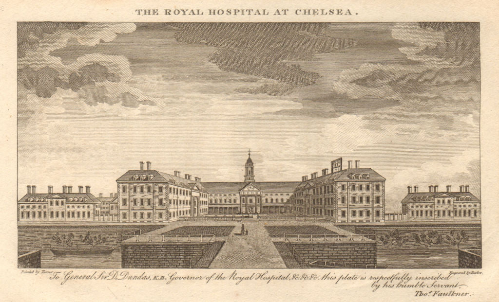 The Royal Hospital at Chelsea, London 1810 old antique vintage print picture